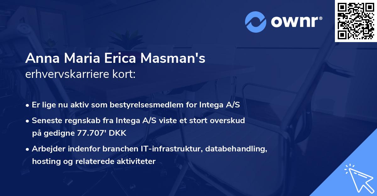 Anna Maria Erica Masman's erhvervskarriere kort