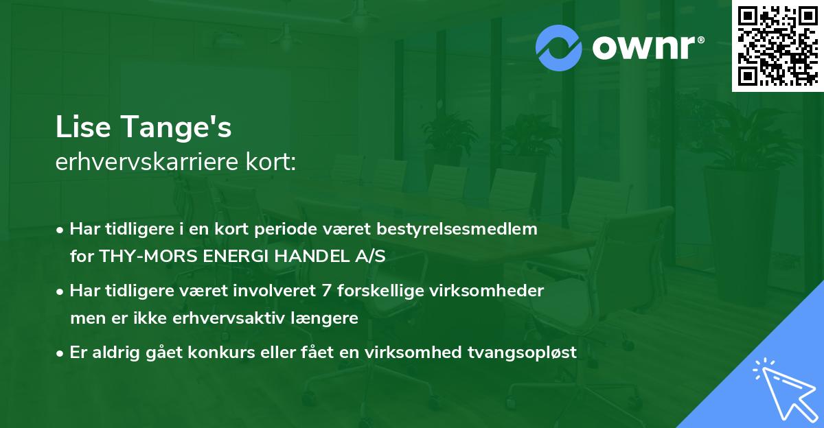 Lise Tange's erhvervskarriere kort