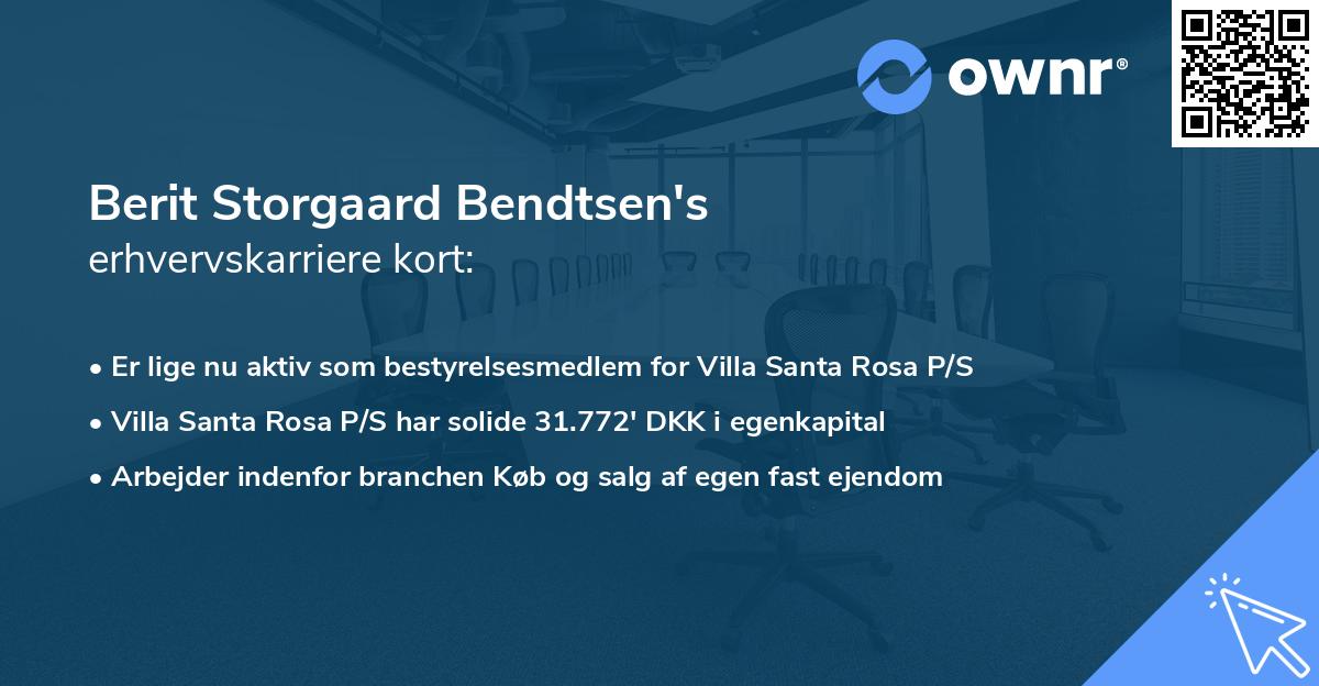 Berit Storgaard Bendtsen's erhvervskarriere kort