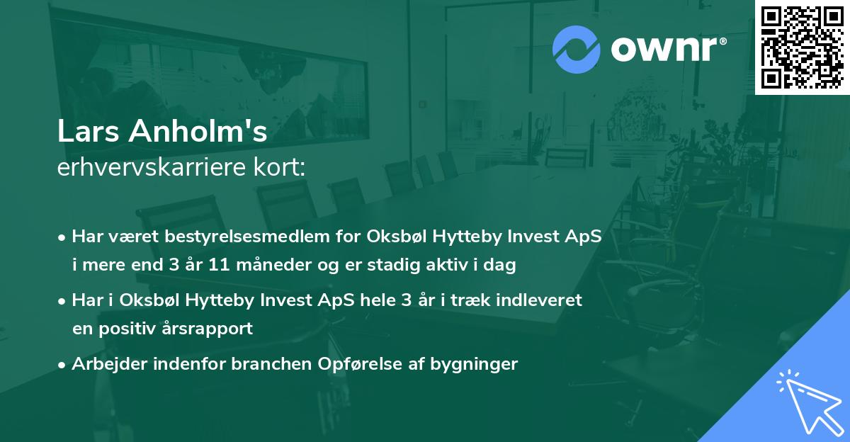 Lars Anholm's erhvervskarriere kort