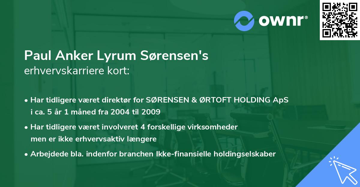 Paul Anker Lyrum Sørensen's erhvervskarriere kort