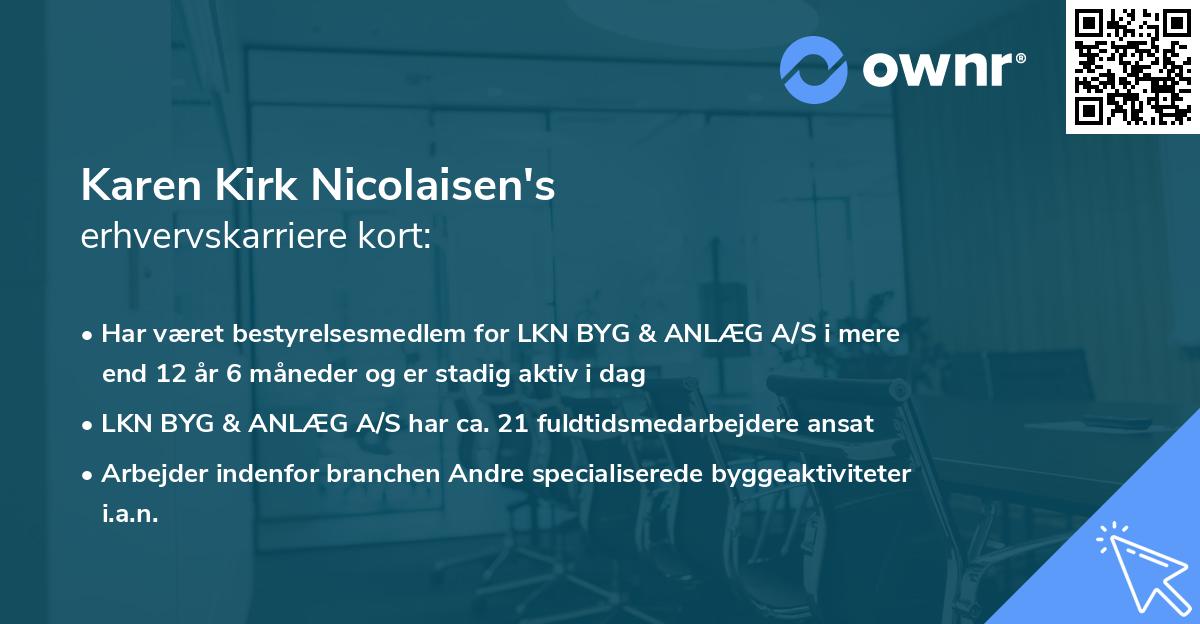 Karen Kirk Nicolaisen's erhvervskarriere kort