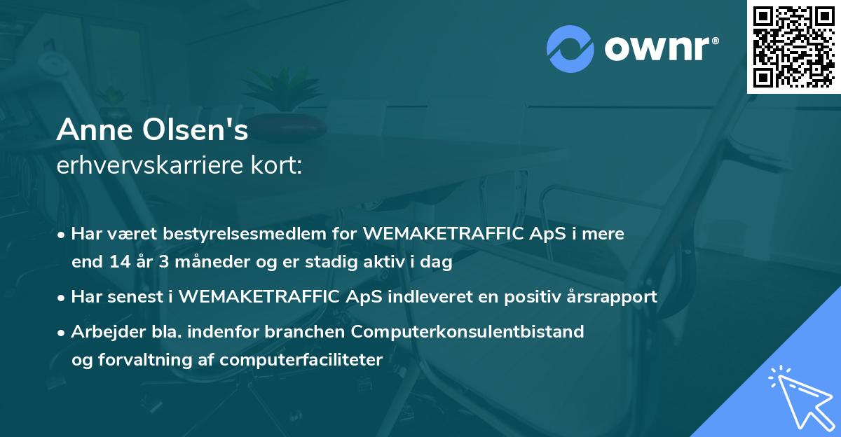 Anne Olsen's erhvervskarriere kort