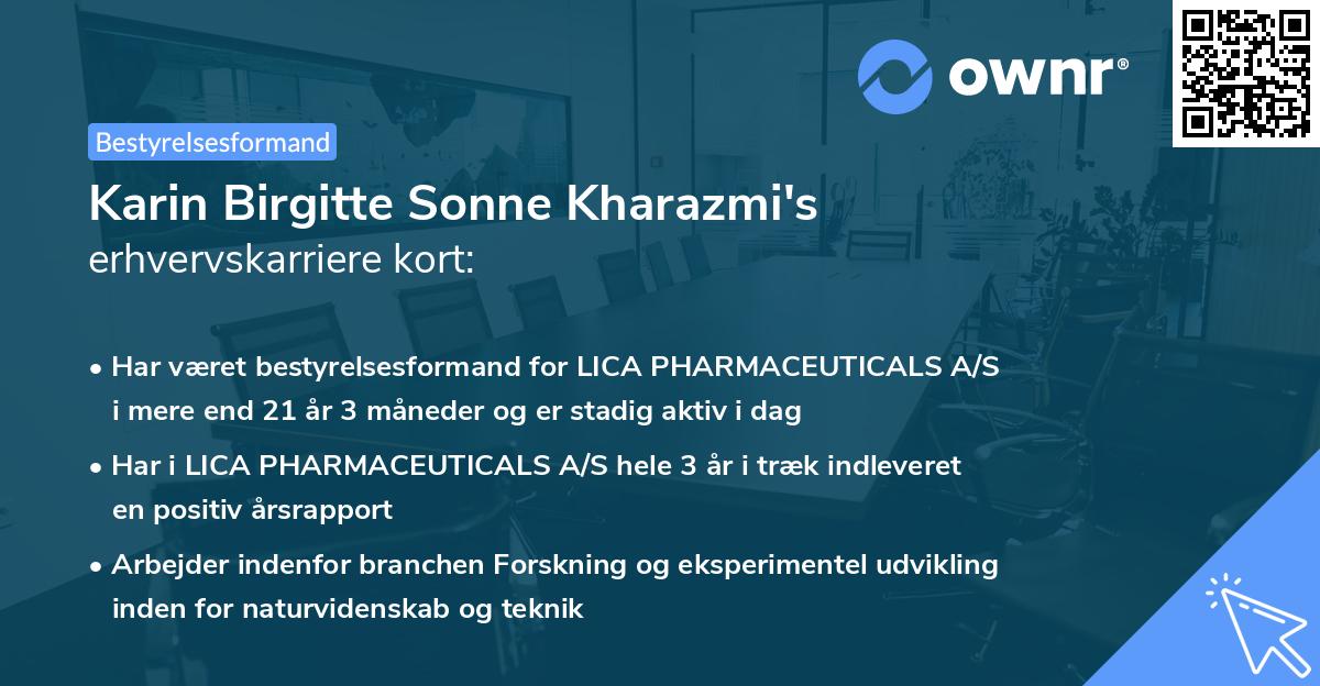 Karin Birgitte Sonne Kharazmi's erhvervskarriere kort