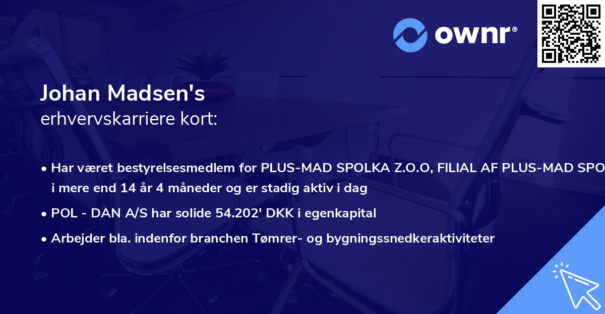 Johan Madsen's erhvervskarriere kort