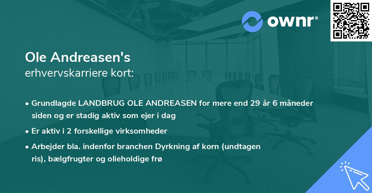 Ole Andreasen's erhvervskarriere kort