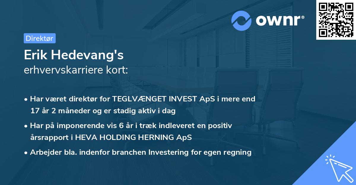 Erik Hedevang's erhvervskarriere kort