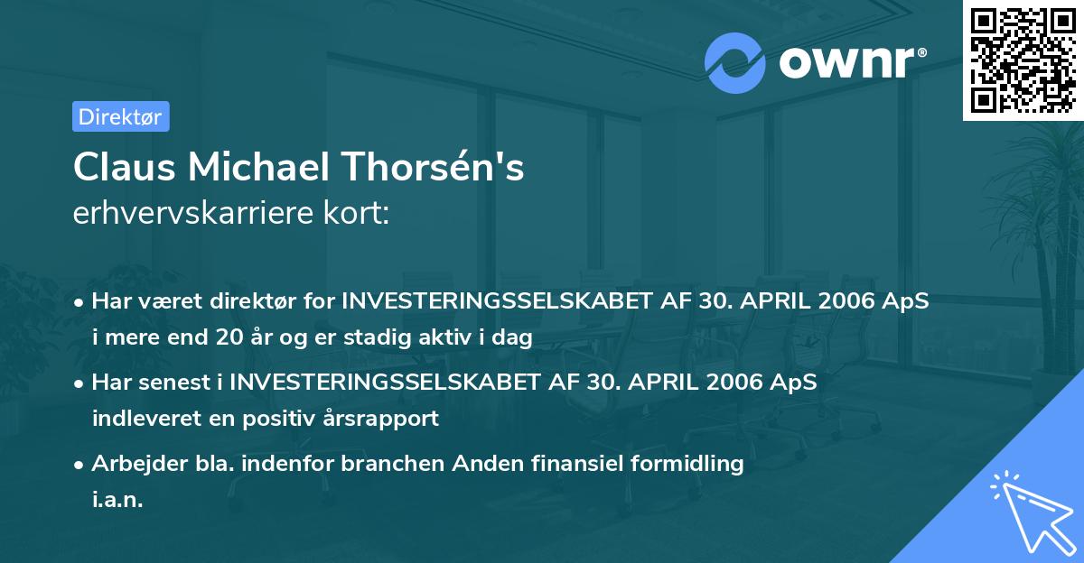 Claus Michael Thorsén's erhvervskarriere kort