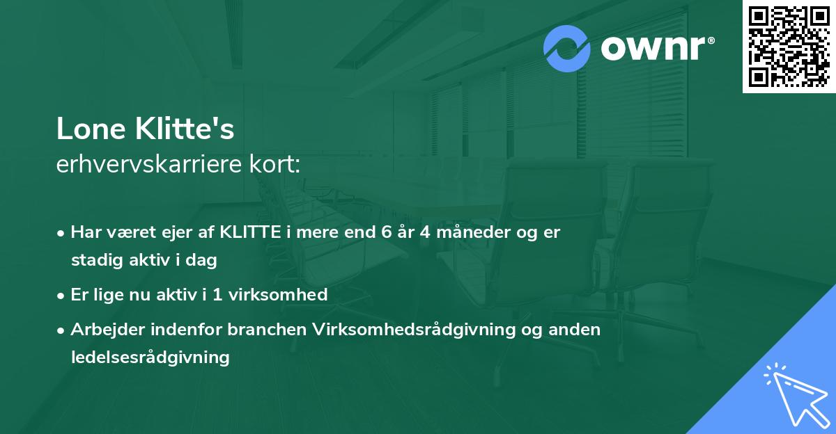 Lone Klitte's erhvervskarriere kort