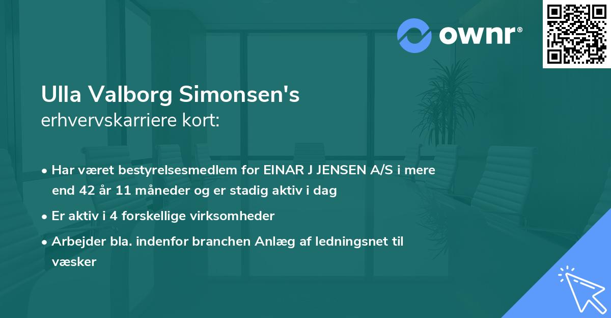 Ulla Valborg Simonsen's erhvervskarriere kort