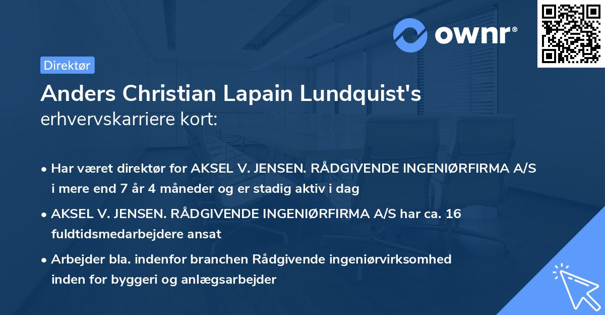 Anders Christian Lapain Lundquist's erhvervskarriere kort