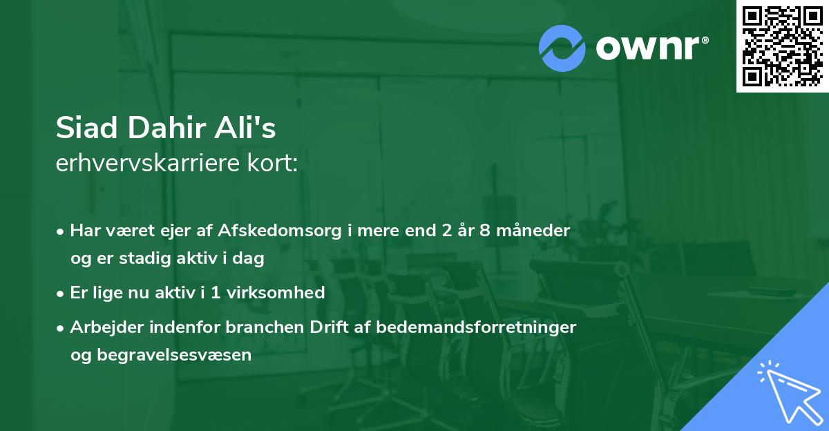 Siad Dahir Ali's erhvervskarriere kort