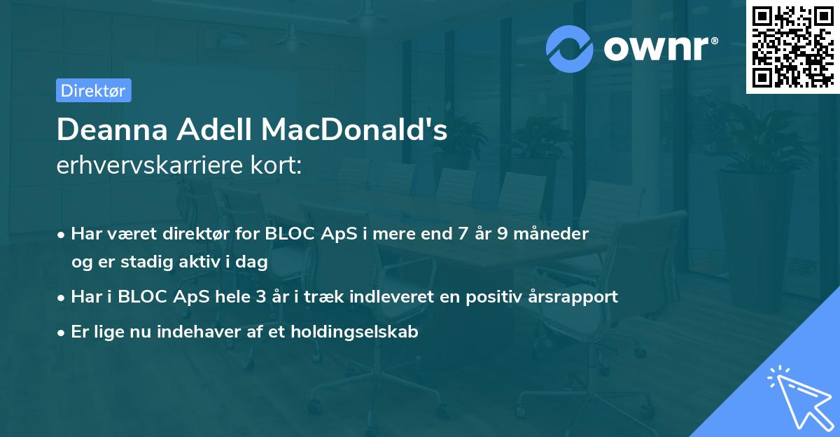 Deanna Adell MacDonald's erhvervskarriere kort