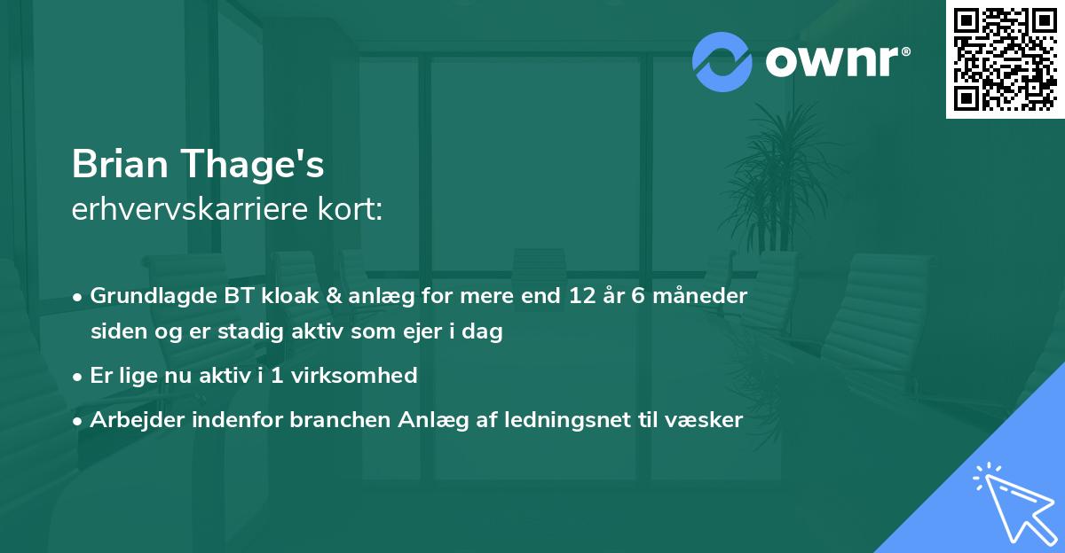 Brian Thage's erhvervskarriere kort