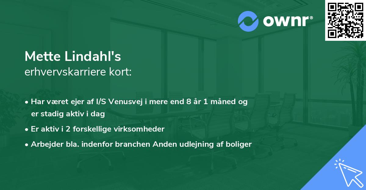 Mette Lindahl's erhvervskarriere kort