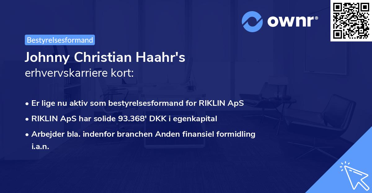 Johnny Christian Haahr's erhvervskarriere kort