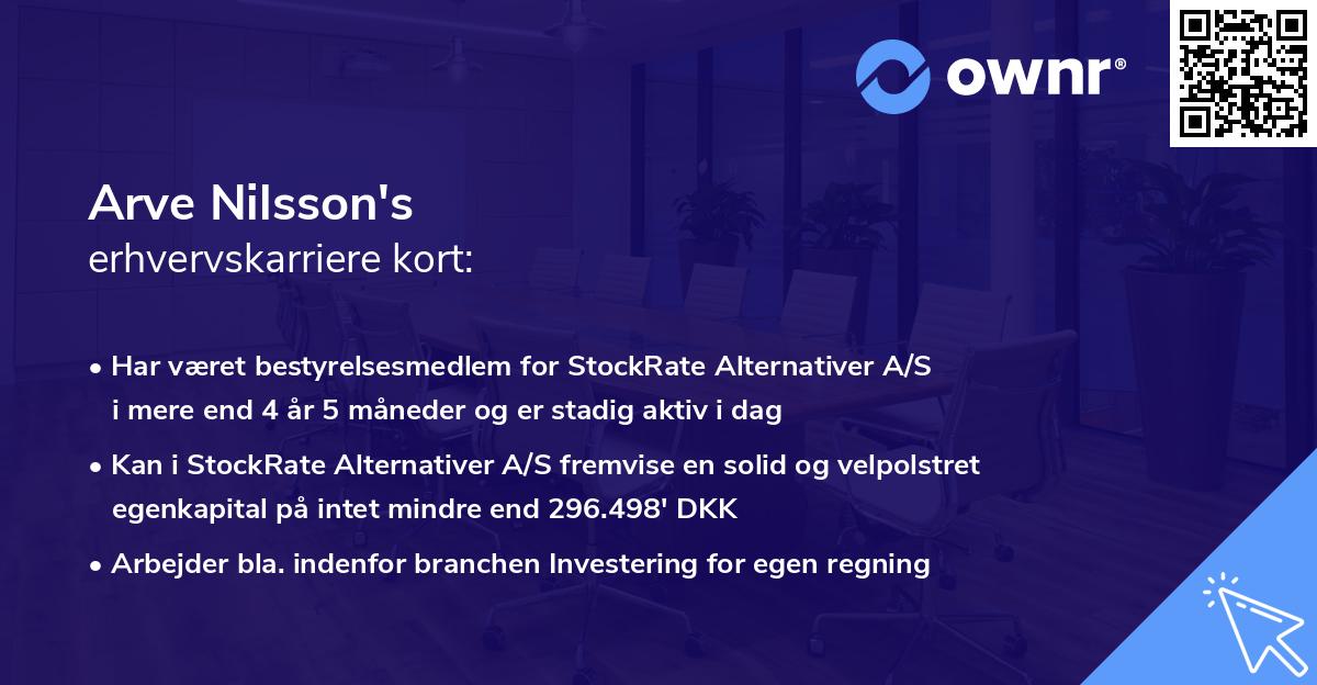 Arve Nilsson's erhvervskarriere kort