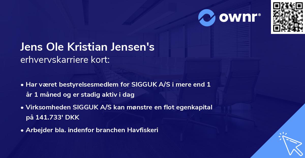 Jens Ole Kristian Jensen's erhvervskarriere kort