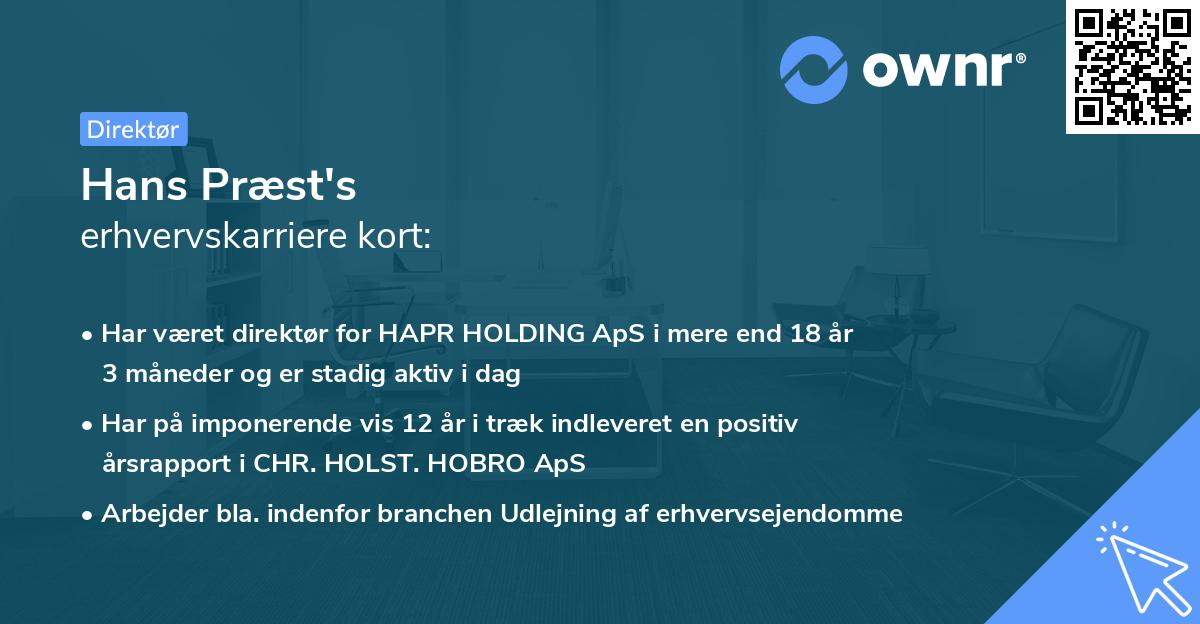 Hans Præst's erhvervskarriere kort