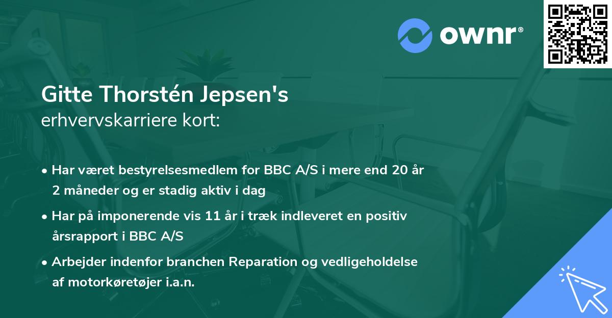 Gitte Thorstén Jepsen's erhvervskarriere kort