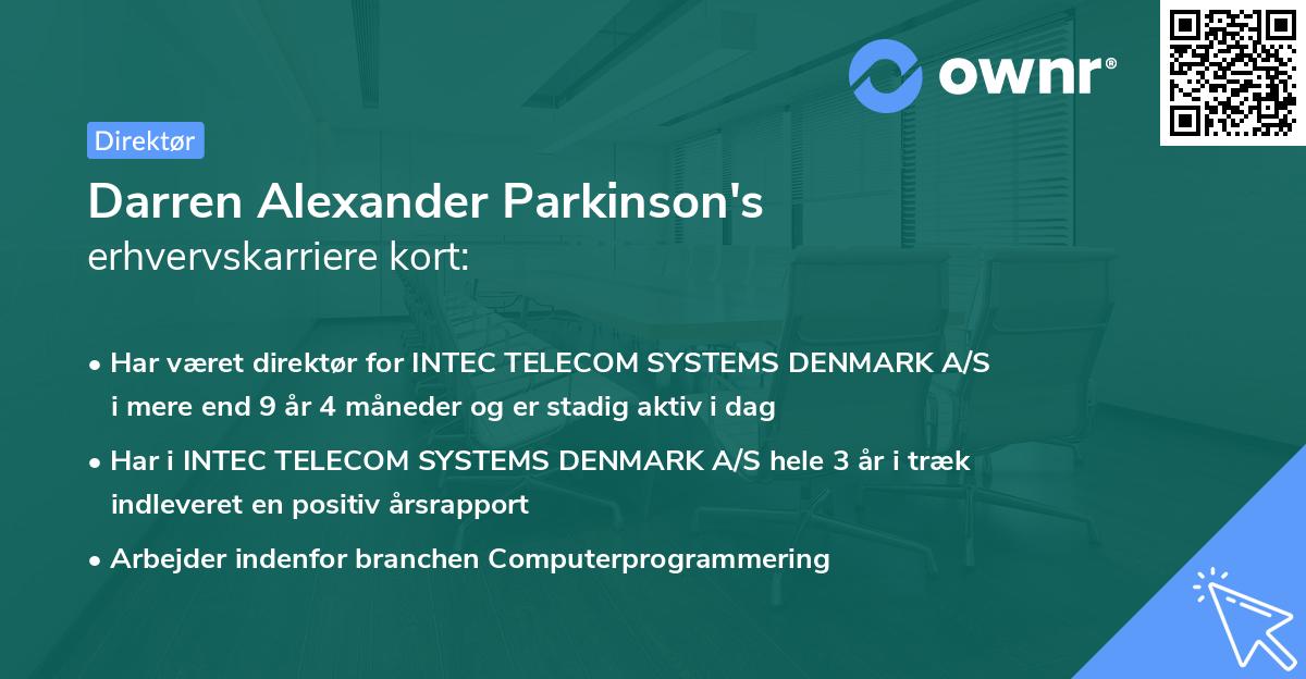 Darren Alexander Parkinson's erhvervskarriere kort