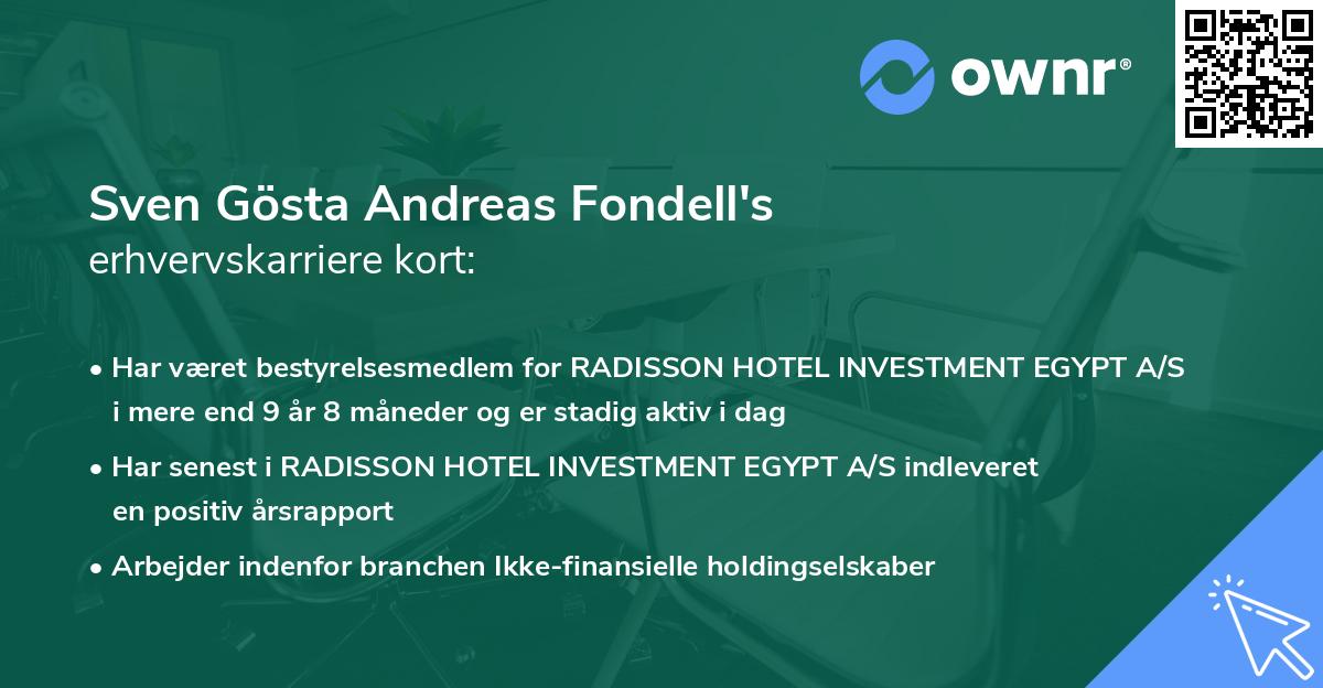 Sven Gösta Andreas Fondell's erhvervskarriere kort