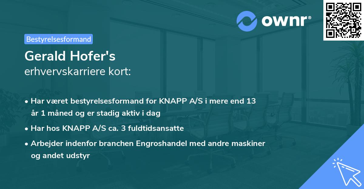 Gerald Hofer's erhvervskarriere kort