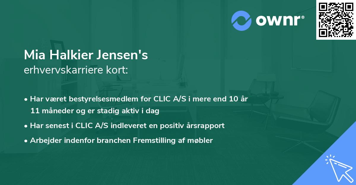 Mia Halkier Jensen's erhvervskarriere kort