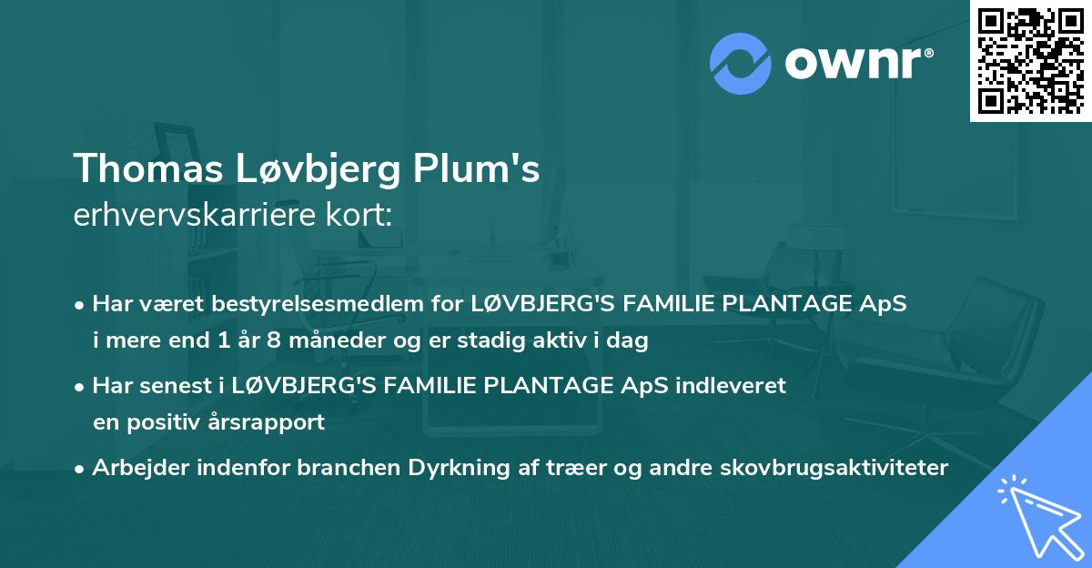 Thomas Løvbjerg Plum's erhvervskarriere kort