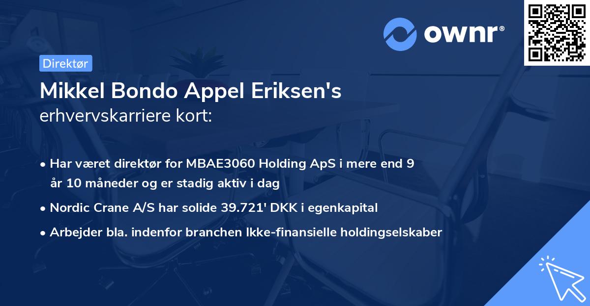 Mikkel Bondo Appel Eriksen's erhvervskarriere kort