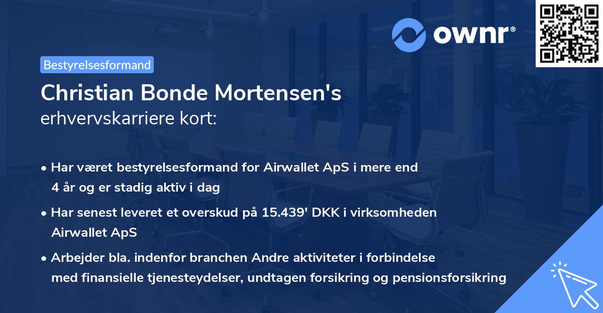 Christian Bonde Mortensen's erhvervskarriere kort