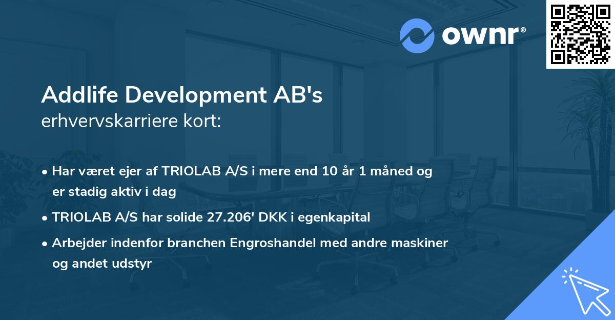 Addlife Development AB's erhvervskarriere kort