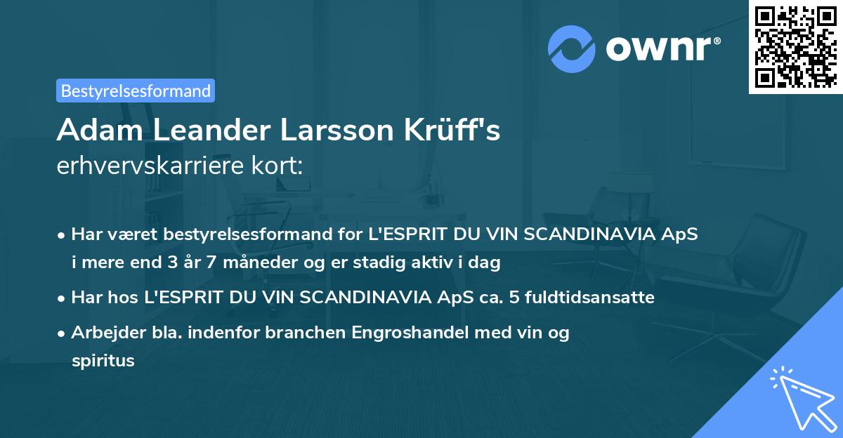 Adam Leander Larsson Krüff's erhvervskarriere kort