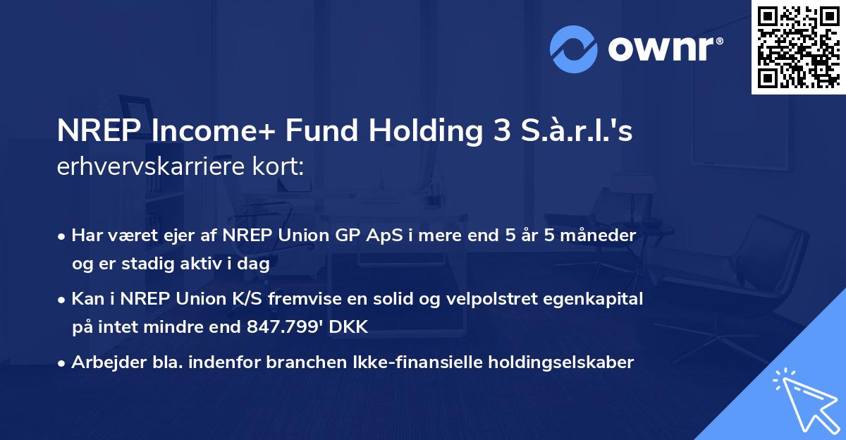 NREP Income+ Fund Holding 3 S.à.r.l.'s erhvervskarriere kort