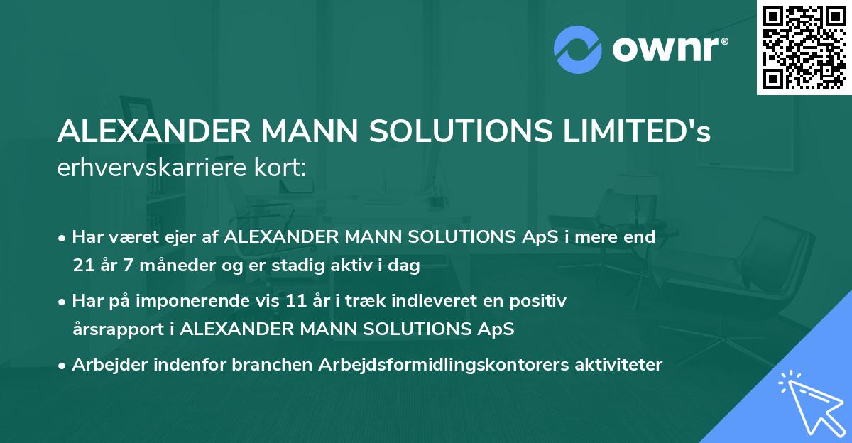 ALEXANDER MANN SOLUTIONS LIMITED's erhvervskarriere kort