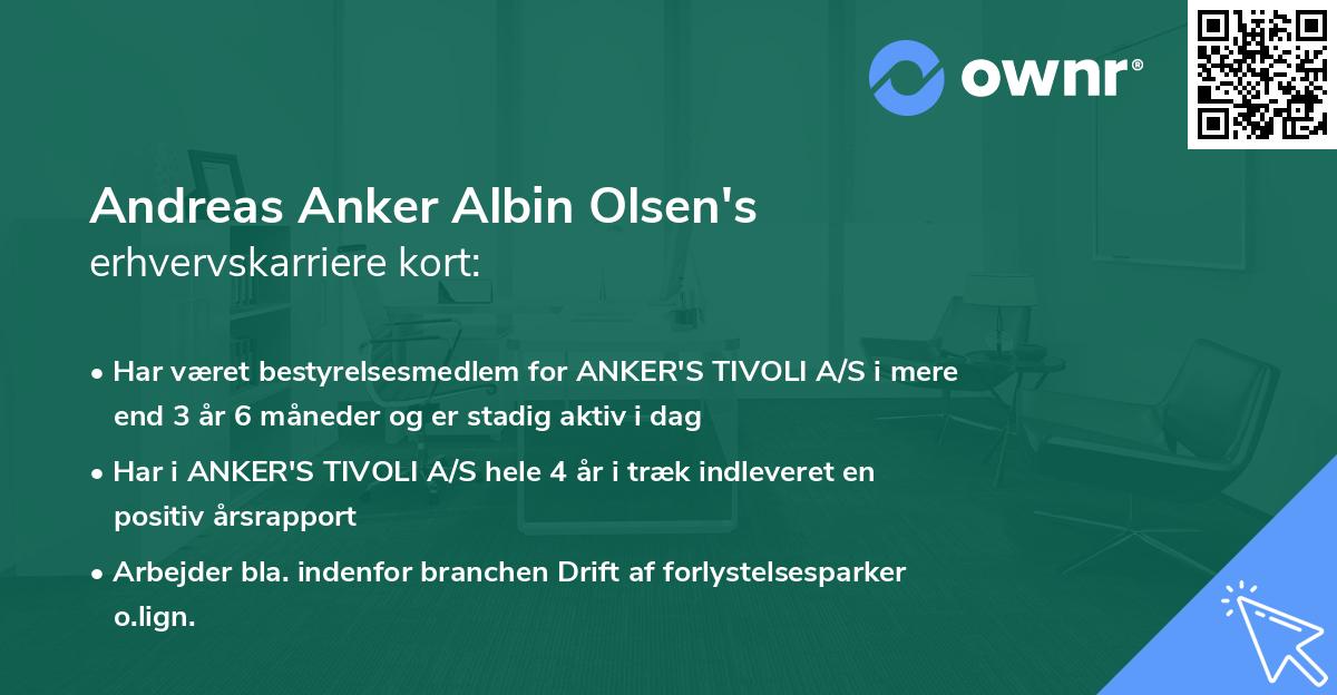 Andreas Anker Albin Olsen's erhvervskarriere kort