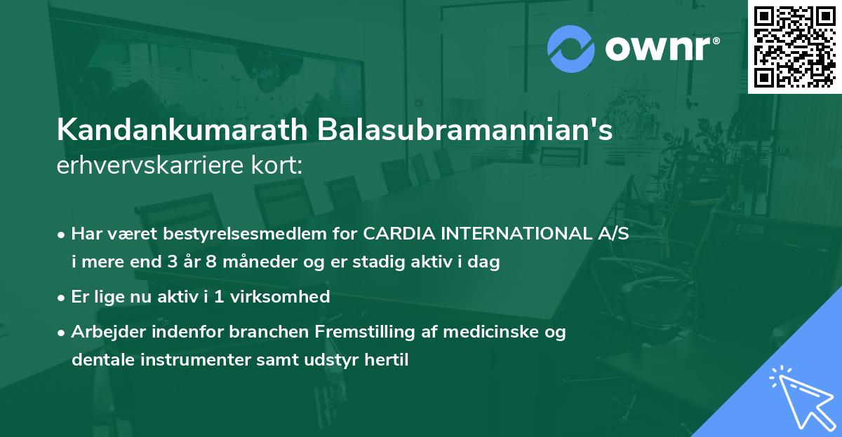 Kandankumarath Balasubramannian's erhvervskarriere kort