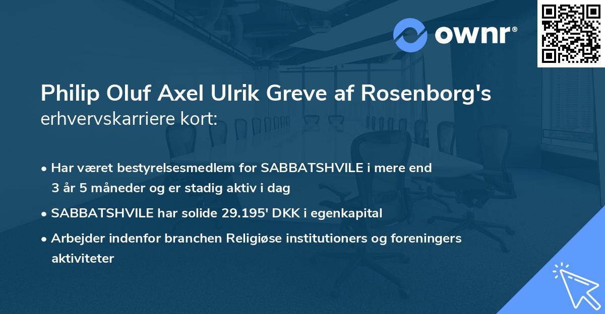 Philip Oluf Axel Ulrik Greve af Rosenborg's erhvervskarriere kort