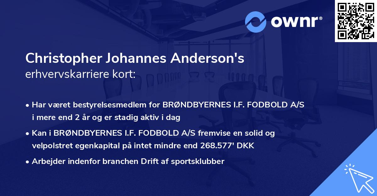 Christopher Johannes Anderson's erhvervskarriere kort