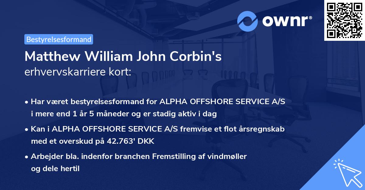 Matthew William John Corbin's erhvervskarriere kort