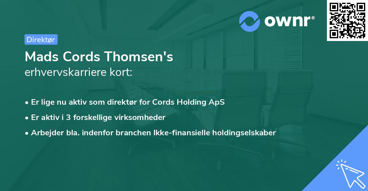Mads Cords Thomsen's erhvervskarriere kort