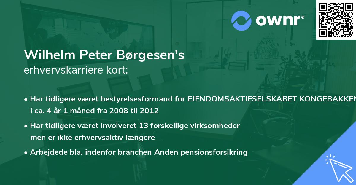 Wilhelm Peter Børgesen's erhvervskarriere kort