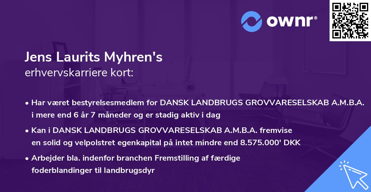 Jens Laurits Myhren's erhvervskarriere kort