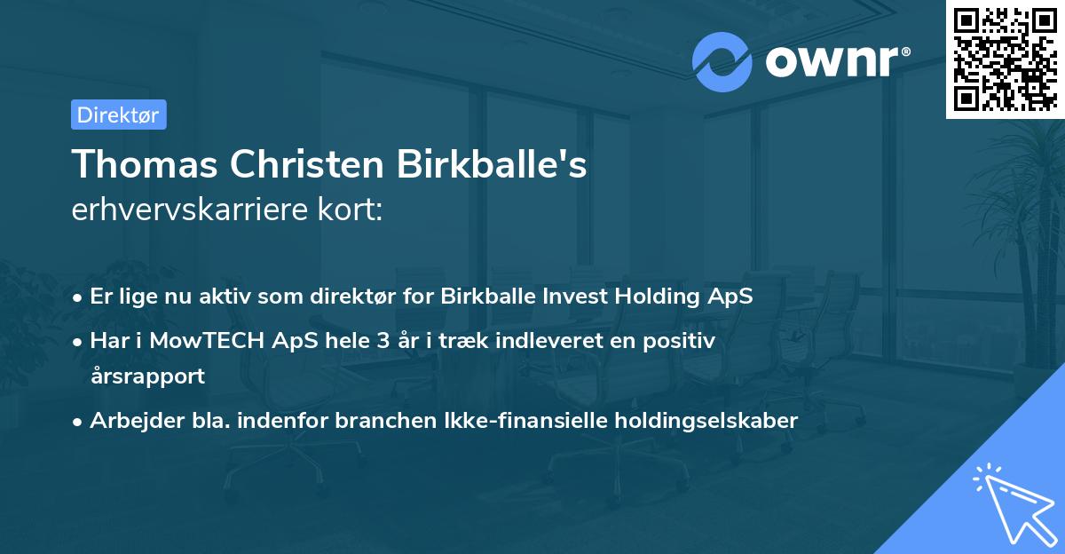 Thomas Christen Birkballe's erhvervskarriere kort