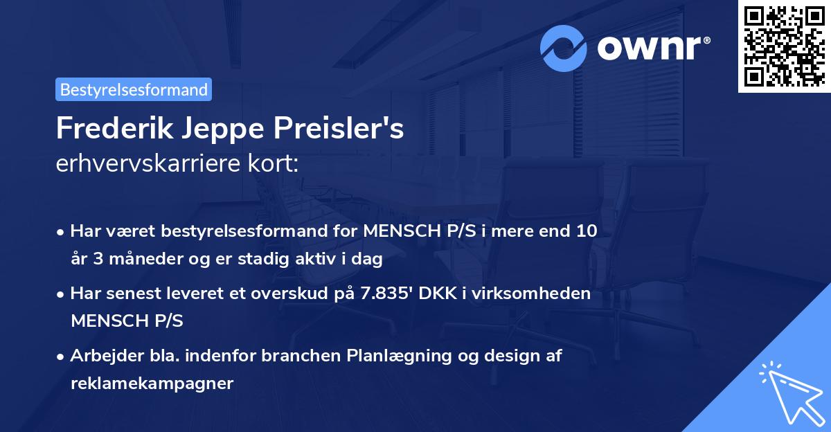 Frederik Jeppe Preisler's erhvervskarriere kort