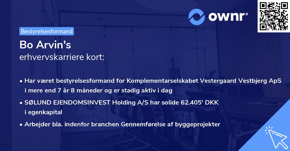 Bo Arvin's erhvervskarriere kort