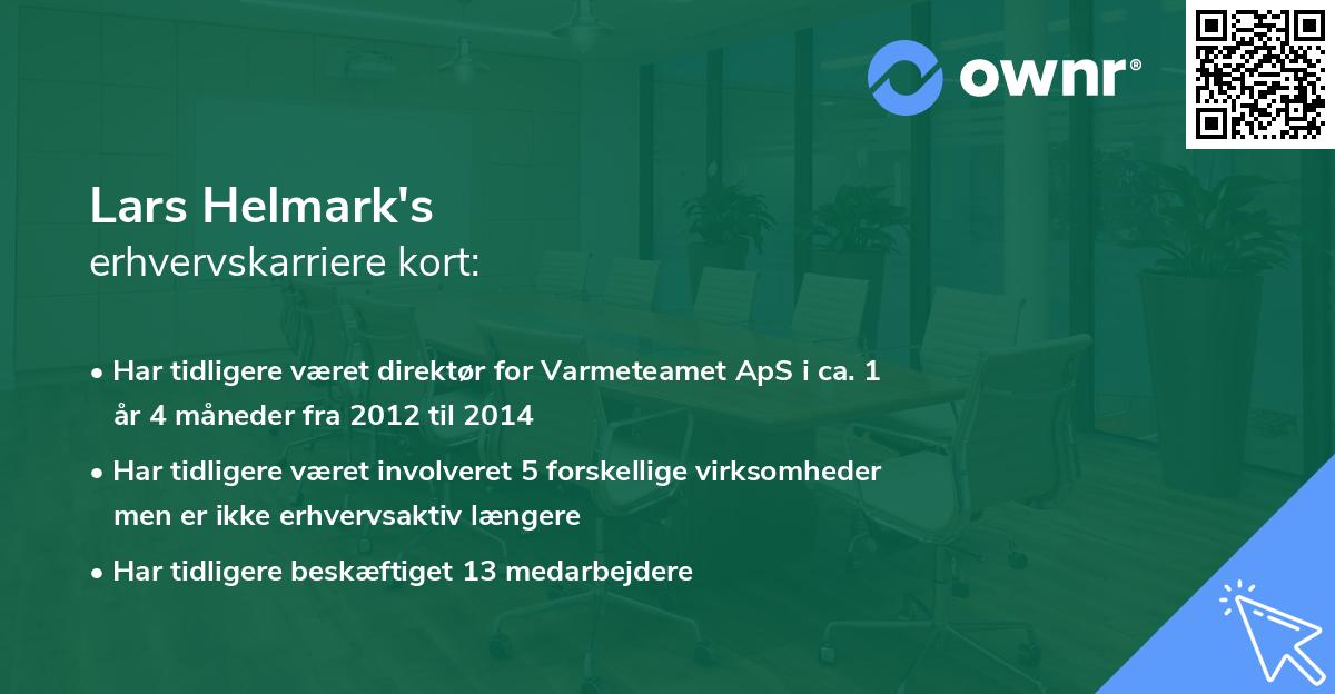 Lars Helmark's erhvervskarriere kort