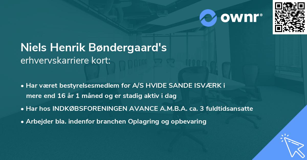 Niels Henrik Bøndergaard's erhvervskarriere kort