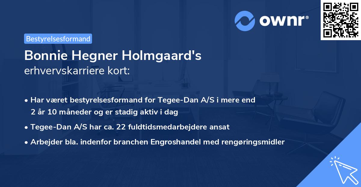 Bonnie Hegner Holmgaard's erhvervskarriere kort
