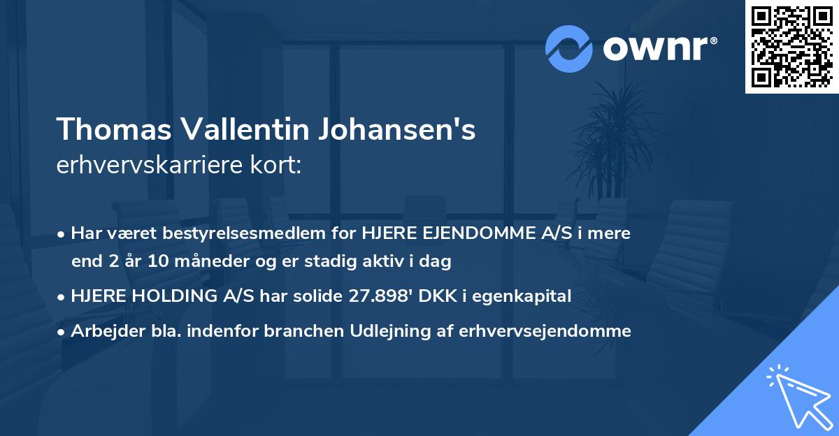 Thomas Vallentin Johansen's erhvervskarriere kort